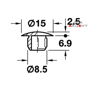 Заглушка отверстия 8,5 / 15 мм, пластмассовая, светло-коричневая