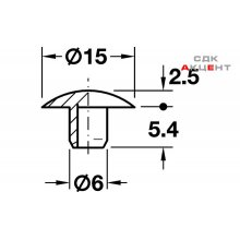 Заглушка отверстия 6,0 / 15 мм, пластмассовая, белый
