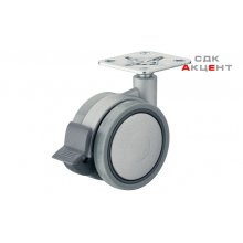 Мебельный ролик с тормозом алюминий / серый 60 мм