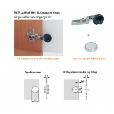 Петля-мини для стекла Metallamat Mini SL 92, полунакл