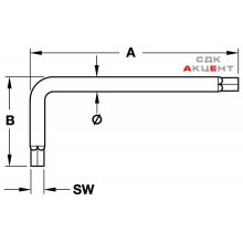 Ключ шестигранный SW5 - 70 мм, сталь, оцинкованная