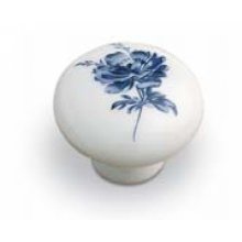 Ручка-кнопка порцеляна біла/квітка синя D38мм